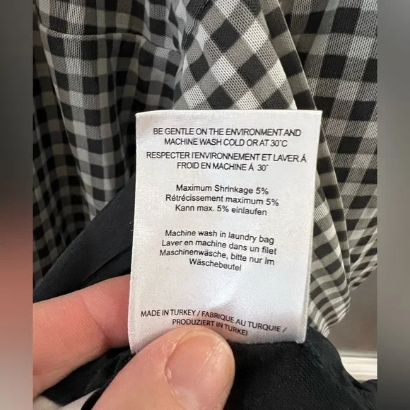 GANNI Gingham Ruffled Mesh Mini Dress In Black - Size 34 US 2 - Picture 9 of 9